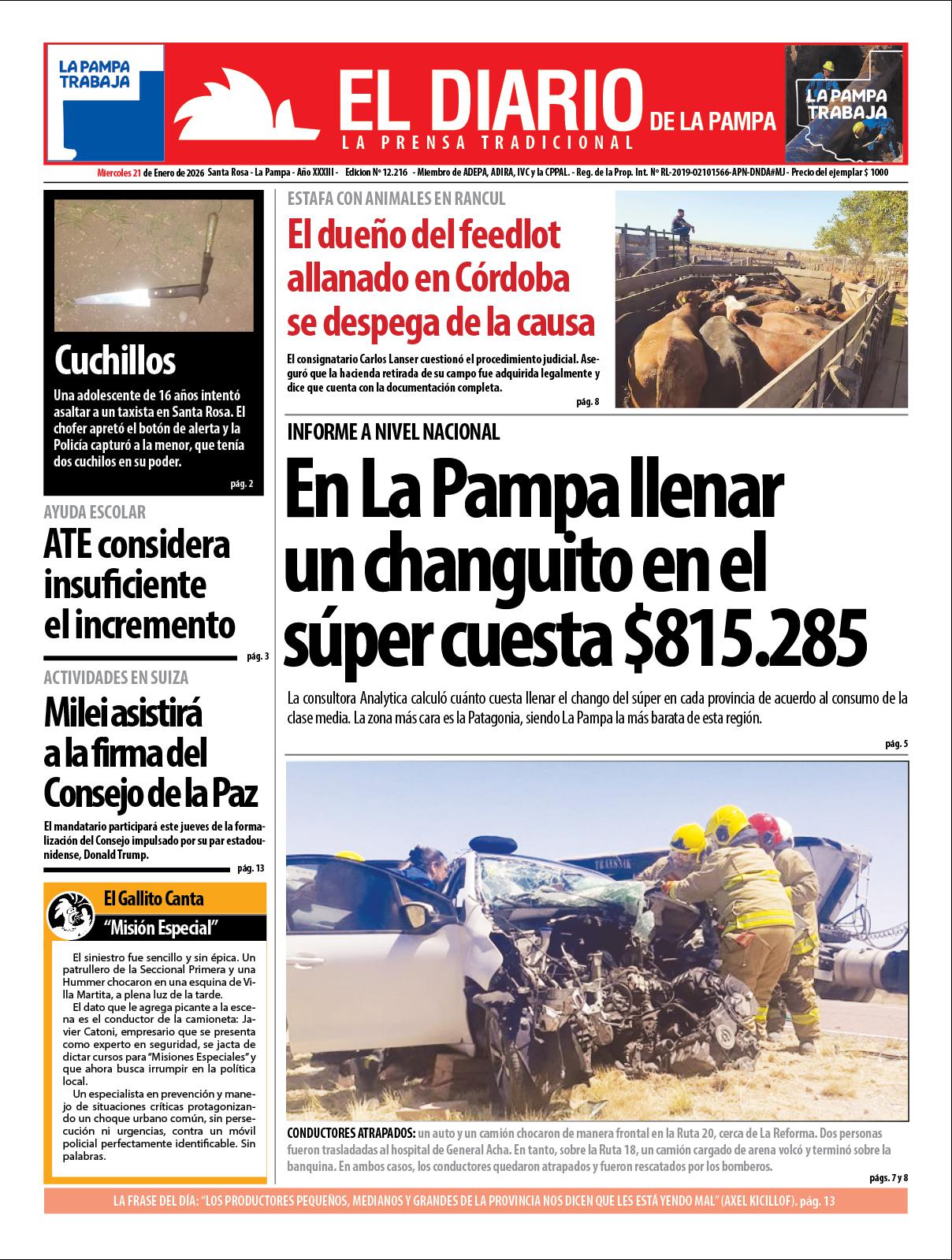 Tapa de El Diario en papel  mieacutercoles 21 de enero de 2026